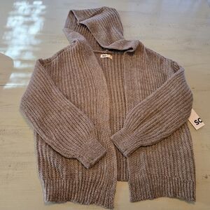 SO Brown Junior XS Knit Cardigan, Hooded, New with Tags.